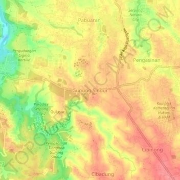 Gunung Sindurの地形図、標高、地勢