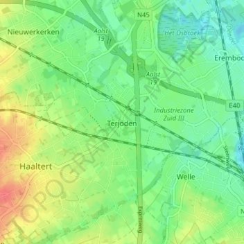 Terjodenの地形図、標高、地勢