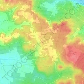 Champignyの地形図、標高、地勢