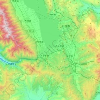 大理市の地形図、標高、地勢