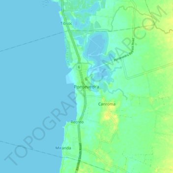 Pontevedraの地形図、標高、地勢