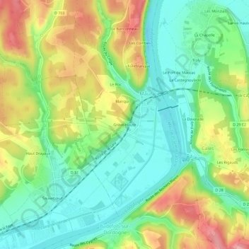 Grave-Hauteの地形図、標高、地勢
