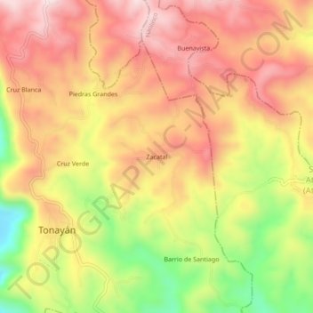 Zacatalの地形図、標高、地勢