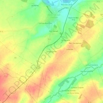 Le Bois Gachetの地形図、標高、地勢