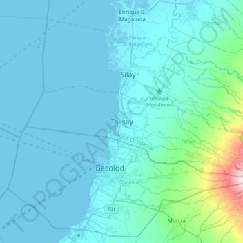 Talisayの地形図、標高、地勢