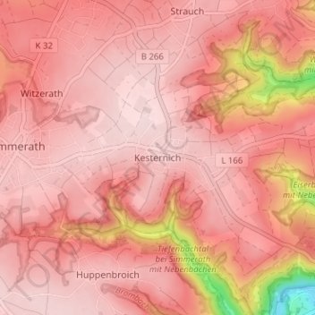 Kesternichの地形図、標高、地勢