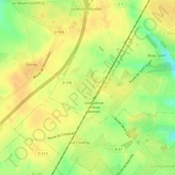 Saint-Aubinの地形図、標高、地勢
