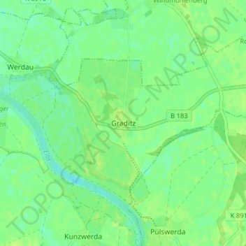Graditzの地形図、標高、地勢