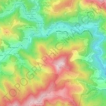 Le Suc de l'Eyreの地形図、標高、地勢