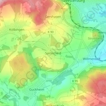 Sainscheidの地形図、標高、地勢