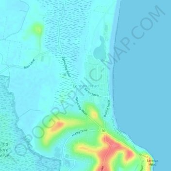 Lennox Headの地形図、標高、地勢