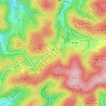 Rimbergの地形図、標高、地勢