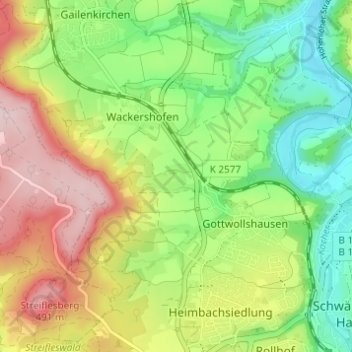 Neuhofenの地形図、標高、地勢