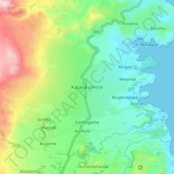 Katana centreの地形図、標高、地勢