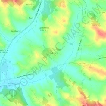 Bellevueの地形図、標高、地勢