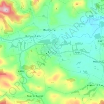 Alfordの地形図、標高、地勢