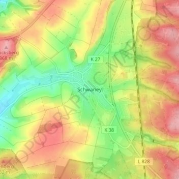 Schwaneyの地形図、標高、地勢