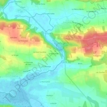 Le Pommeretの地形図、標高、地勢