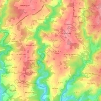 Les Pouyouleixの地形図、標高、地勢