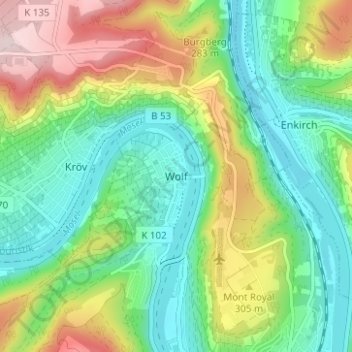 Wolfの地形図、標高、地勢