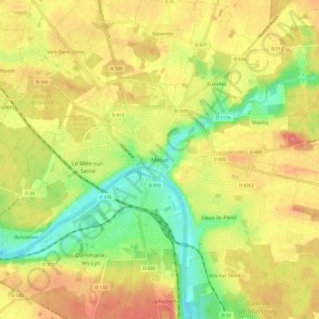 Melunの地形図、標高、地勢