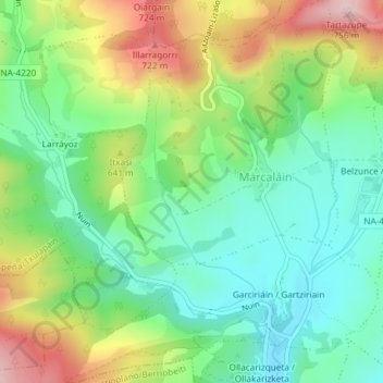 Zugarretaの地形図、標高、地勢