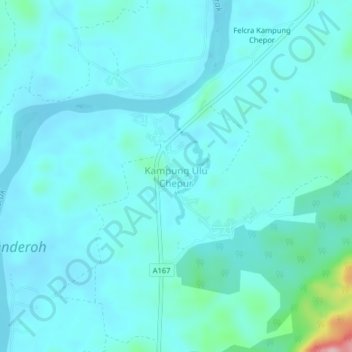 Kampung Ulu Chepurの地形図、標高、地勢