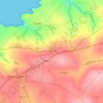 Penparcの地形図、標高、地勢