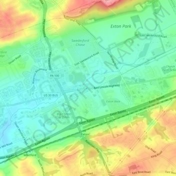Extonの地形図、標高、地勢