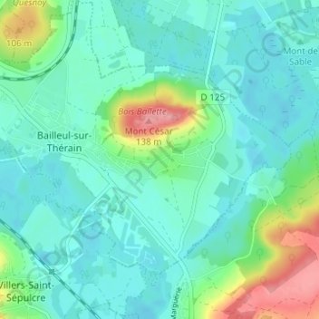 Froidmontの地形図、標高、地勢