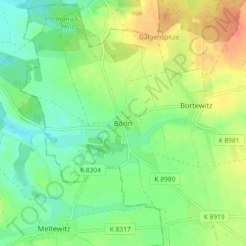 Börlnの地形図、標高、地勢