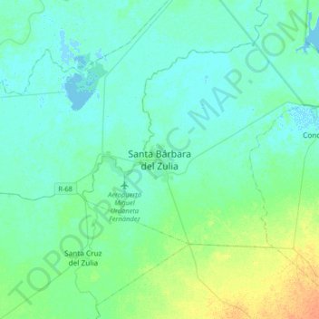 Santa Bárbara del Zuliaの地形図、標高、地勢