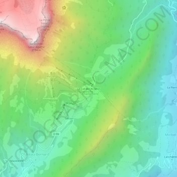 Le Col de l'Arzelierの地形図、標高、地勢