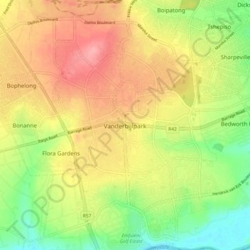 Vanderbijlparkの地形図、標高、地勢