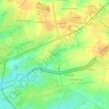 Chagnoletの地形図、標高、地勢
