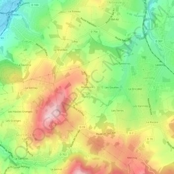 Mosouvreの地形図、標高、地勢