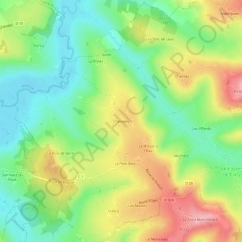 Chevagnyの地形図、標高、地勢