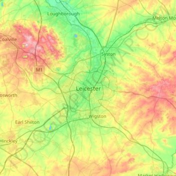 レスターの地形図、標高、地勢