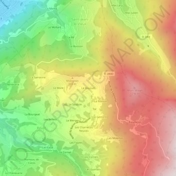 Le Roussetの地形図、標高、地勢