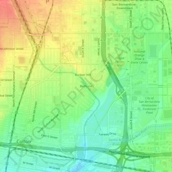 Bethuneの地形図、標高、地勢