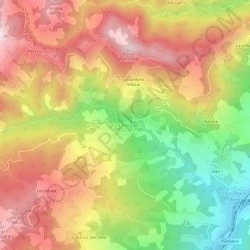 Rocca Pitiglianaの地形図、標高、地勢