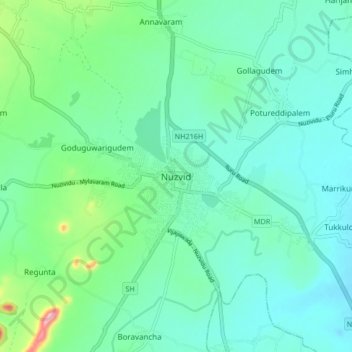Nuzvidの地形図、標高、地勢