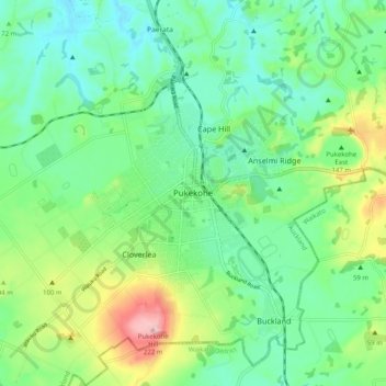 Pukekoheの地形図、標高、地勢