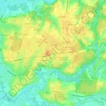 Les Grillotsの地形図、標高、地勢