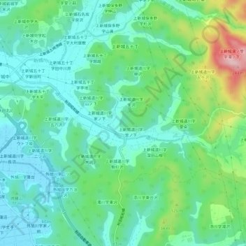 上新城道川字雷の地形図、標高、地勢