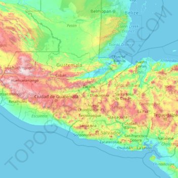 Zacapaの地形図、標高、地勢