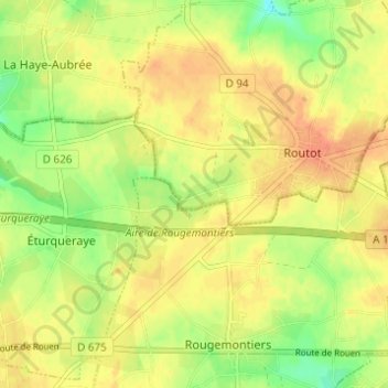 Les Drouetsの地形図、標高、地勢