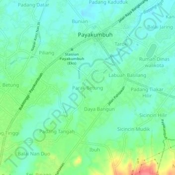 Parak Betungの地形図、標高、地勢