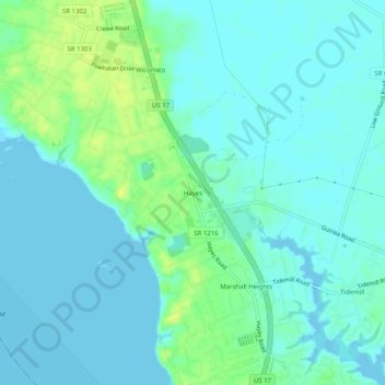 Hayesの地形図、標高、地勢