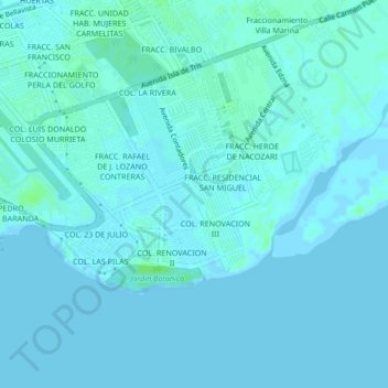 COL. SOLIDARIDAD URBANAの地形図、標高、地勢